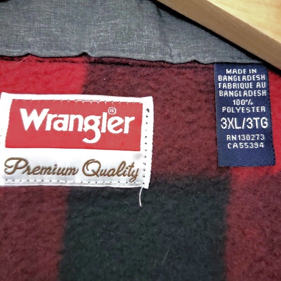 Wrangler Premium Quality Men’s Red Black Buffalo Plaid Flannel Shacket Shirt 3XL - Picture 7 of 7